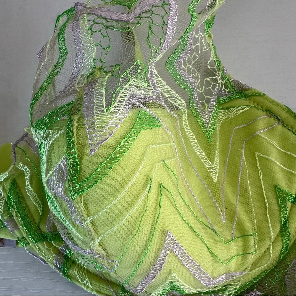 Savage X Fenty Shining Star lime green Embroidered Unlined Demi Bra size 38DD - Picture 7 of 12